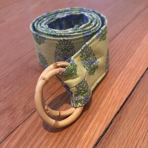 Vera Bradley fabric belt with double bamboo buckle in Citrus Green Elephant